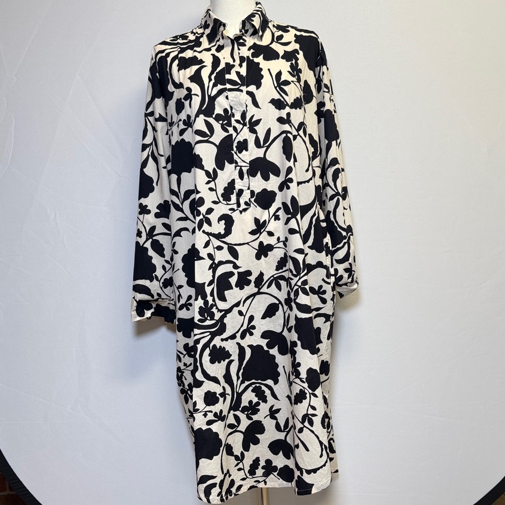 Masai Neva Black and White Floral Shirt Dress Size Medium